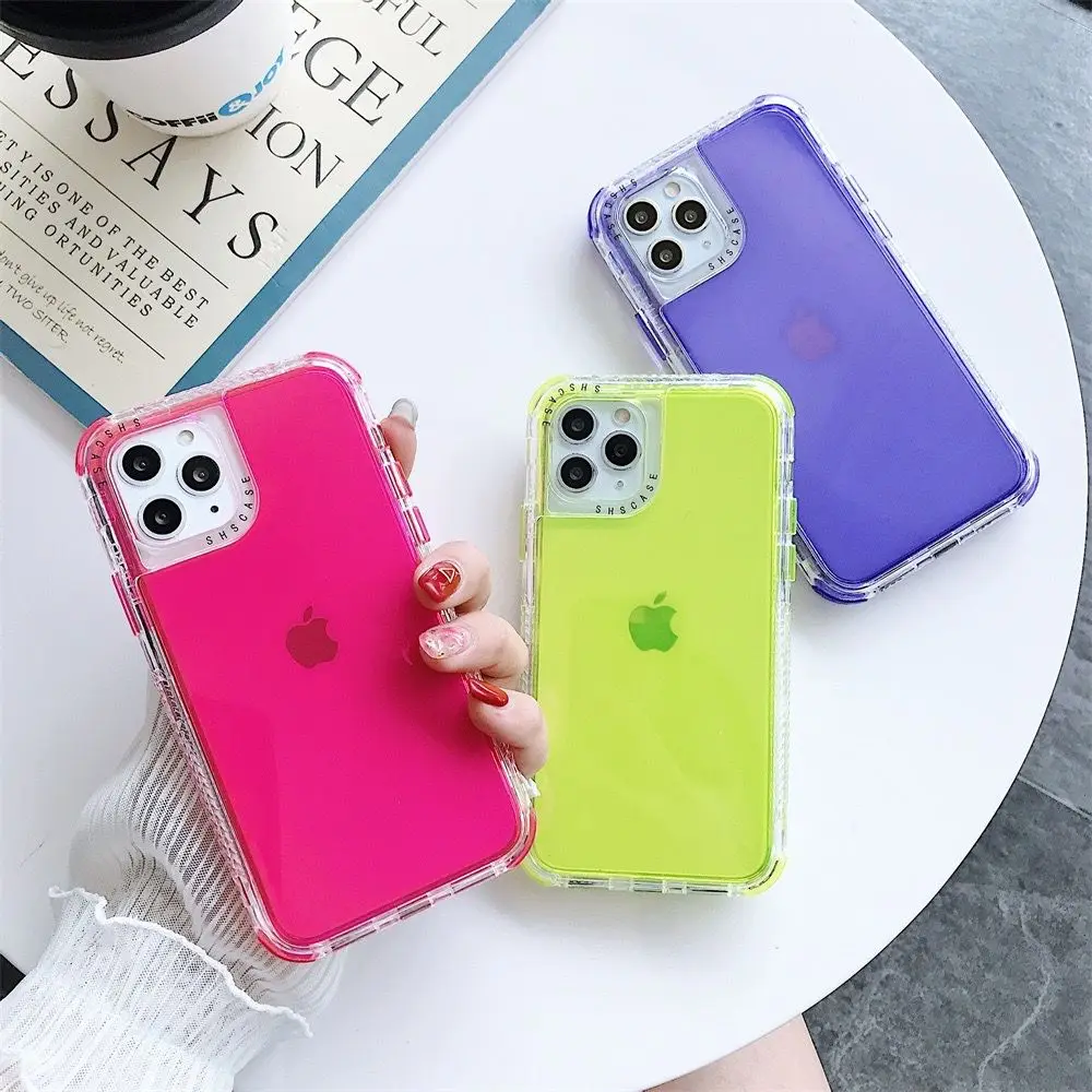 Transparent Candy Color Military Shockproof Phone Case - 3-in-1 Design