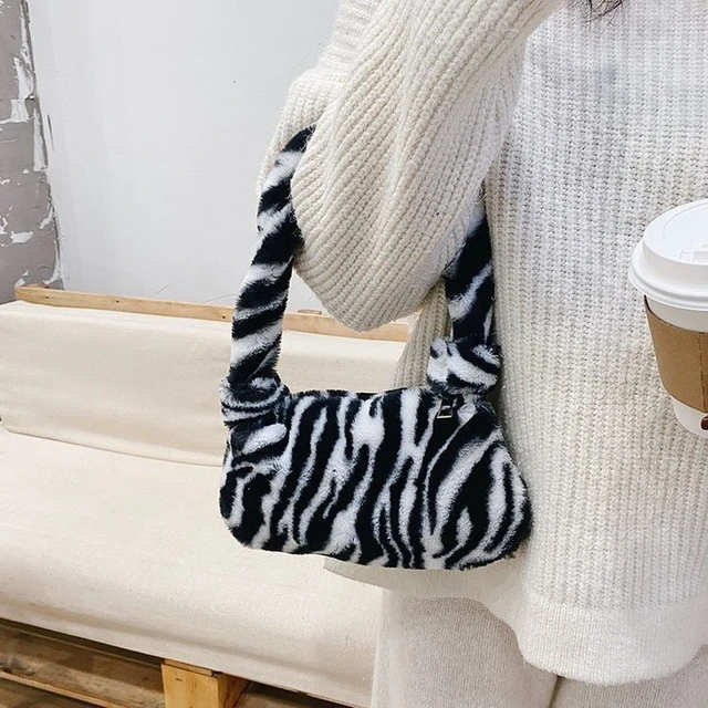 Fashion Women Cow Print Mini Shoulder Bags Female Winter Plush