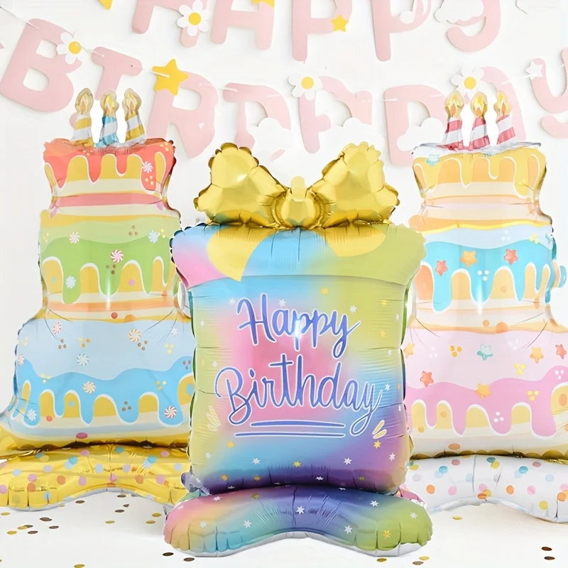 1pc Stehende Bunte Kuchen Geschenk Box Geformt Ballon Geburtstag Party Atmosphäre Dekoration Sammeln Event Geschenk Prop
