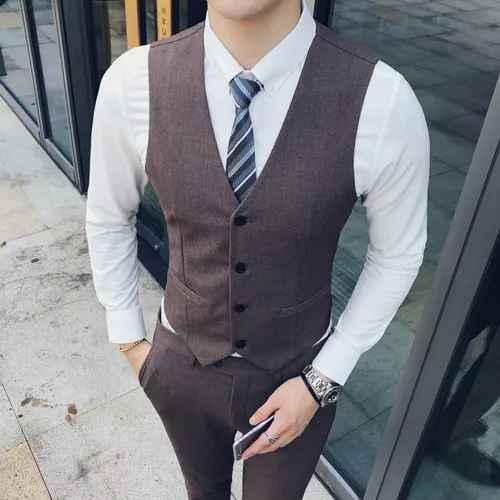 새로운 남성 정장 조끼 슬림 민소매 조끼, 남성 정장 비즈니스 웨딩 드레스 하이 엔드 코튼 정장 조끼 3