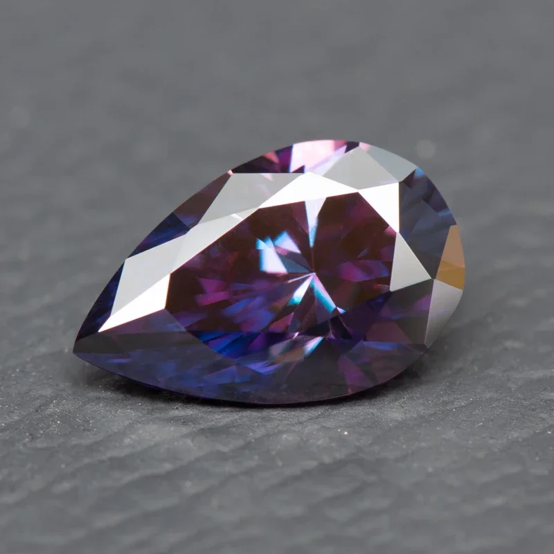 Moissanite Pear Shape Imperial Purple Color VVS1 Charms Beads for Jewelry Making Necklace Rings Materials with GRA Certificate