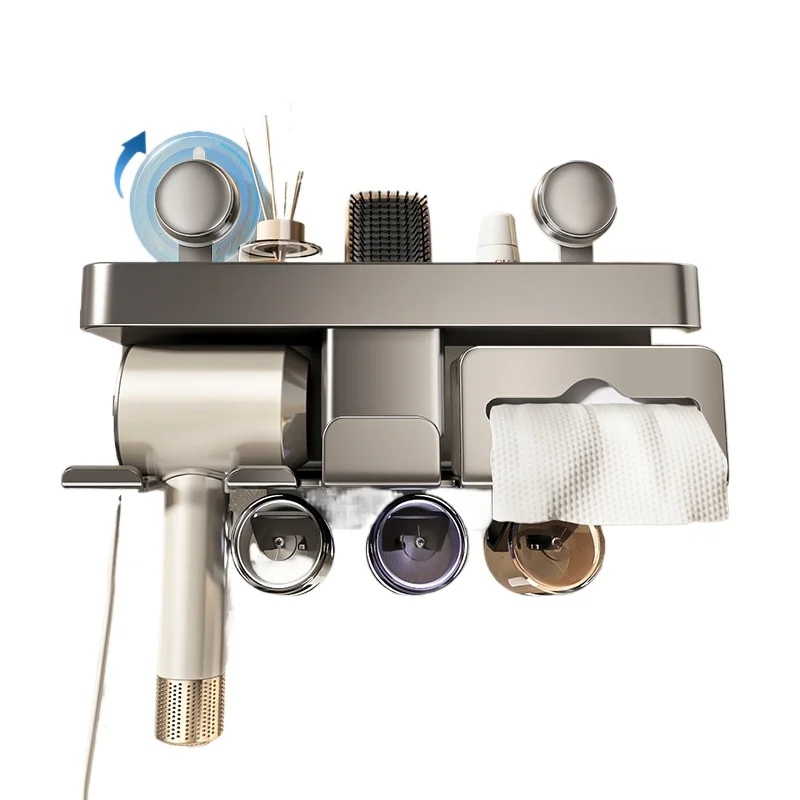 Bathroom Suction Cup Multifunctional Toothbrush Holder Toilet Hair Dryer Integrated Shelf Face Towel Storage
