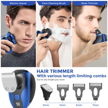 Sejoy JK-1800 Multifunctional Head Shavers for Bald Men 6 Floating Blade Rechargeable Nose Hair Trimmer Grooming Kit 3
