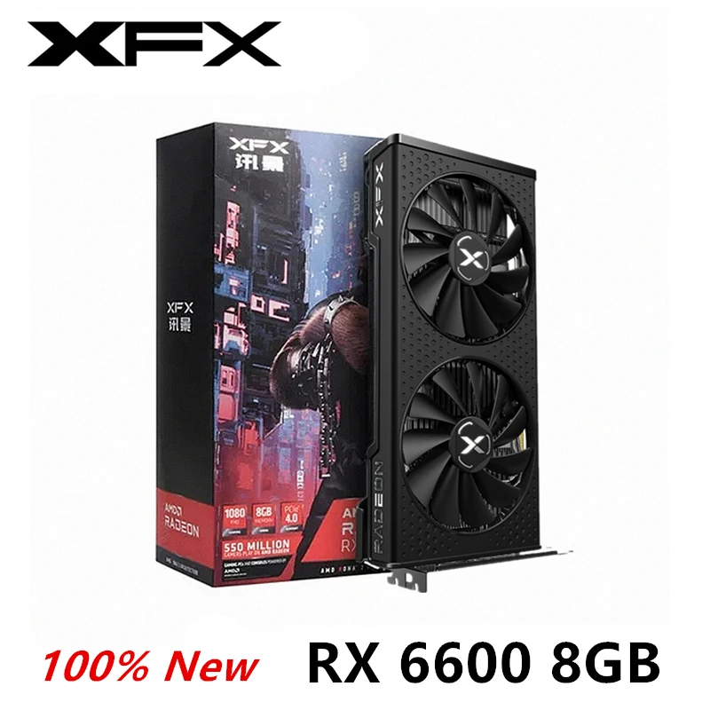 New XFX RX 6600XT 6600 XT 8GB Graphics Card GPU AMD Radeon RX6600 RX6600XT  GDDR6 128 Video Cards Desktop PC Computer Game Mining