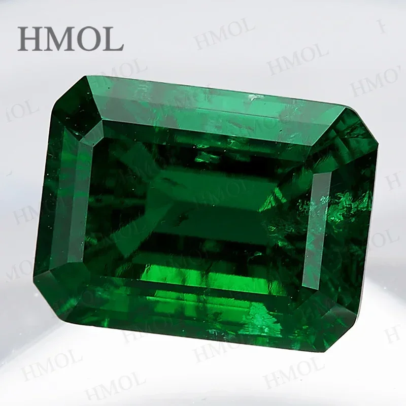 Lab Grown Zambian Emeralds Green Color Emerald Cut With Cracks Inclusions Inside Selectable AGL Certificate Charm Jewelry Making
