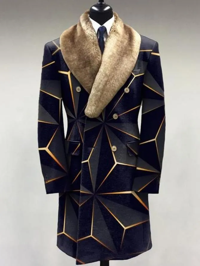 European American autumn and winter Latest Design men woolen coats lapel print medium length casual for mans only jackets