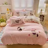 Cute Pink Cartoon Cat Towel Embroidery Girls Kids Bedding Set Soft Washed Cotton Duvet Covers Set Bed Sheet Pillowcases 3/4Pcs 2