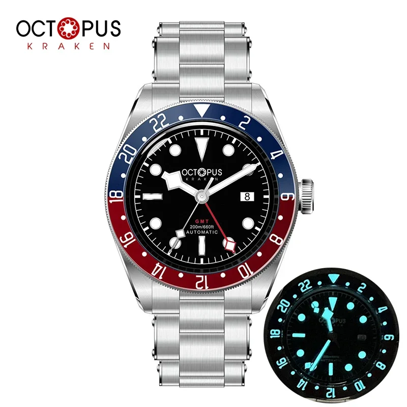 

Octopus Kraken Watch For Men Kraken 6460 GMT Movement Automatic Mechanical 200M Waterproof BGW-9 Super Luminous Dive Watches