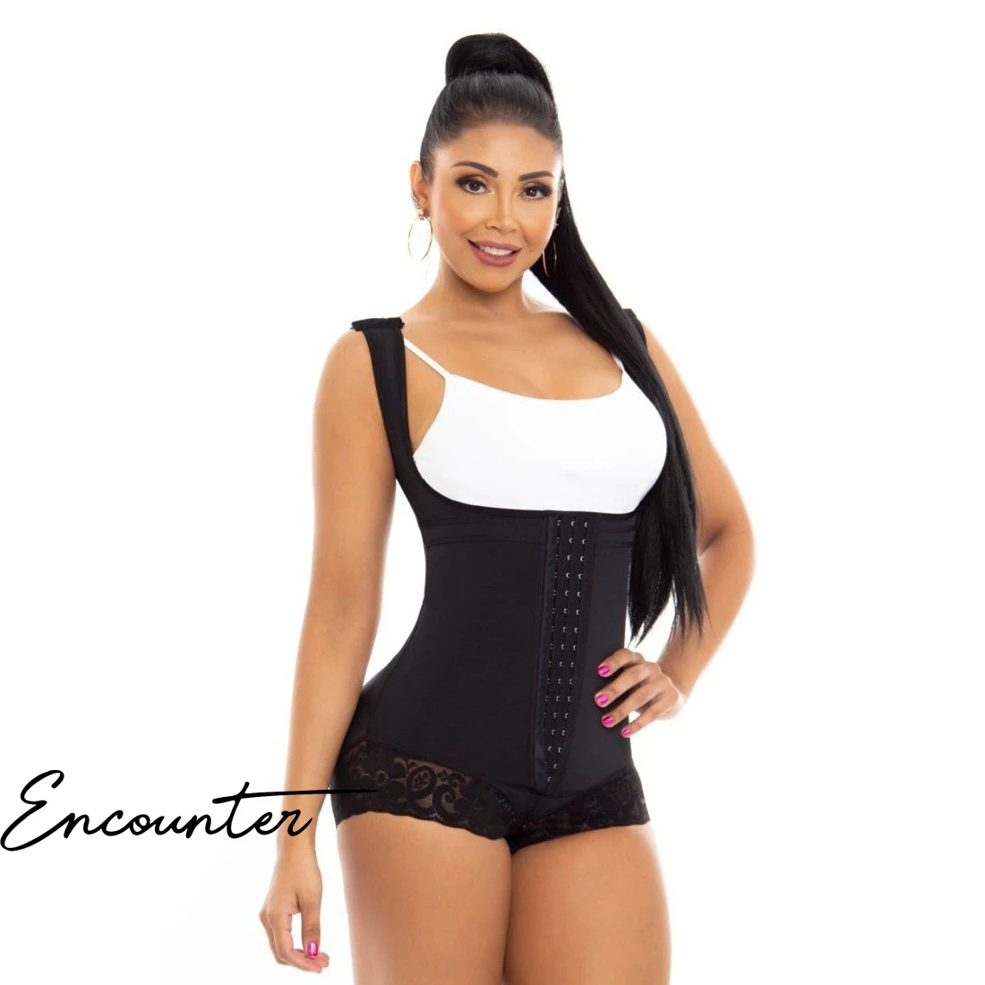

Fajas Colombianas Body Shaper Short Girdle With 2 Line Hooks Semi Covered Back Butt Lifting