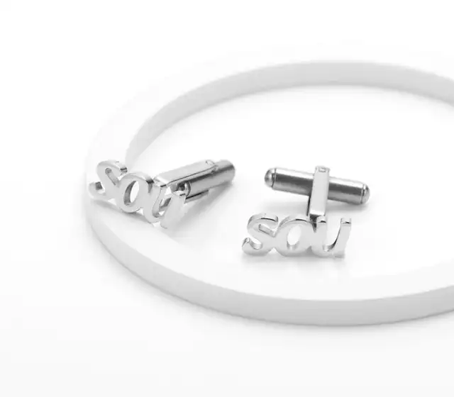 Gemelli Uomo Con Iniziali - Argento In Acciaio, Ideale Per Matrimoni, Regali Aziendali E Natale - Foto 6