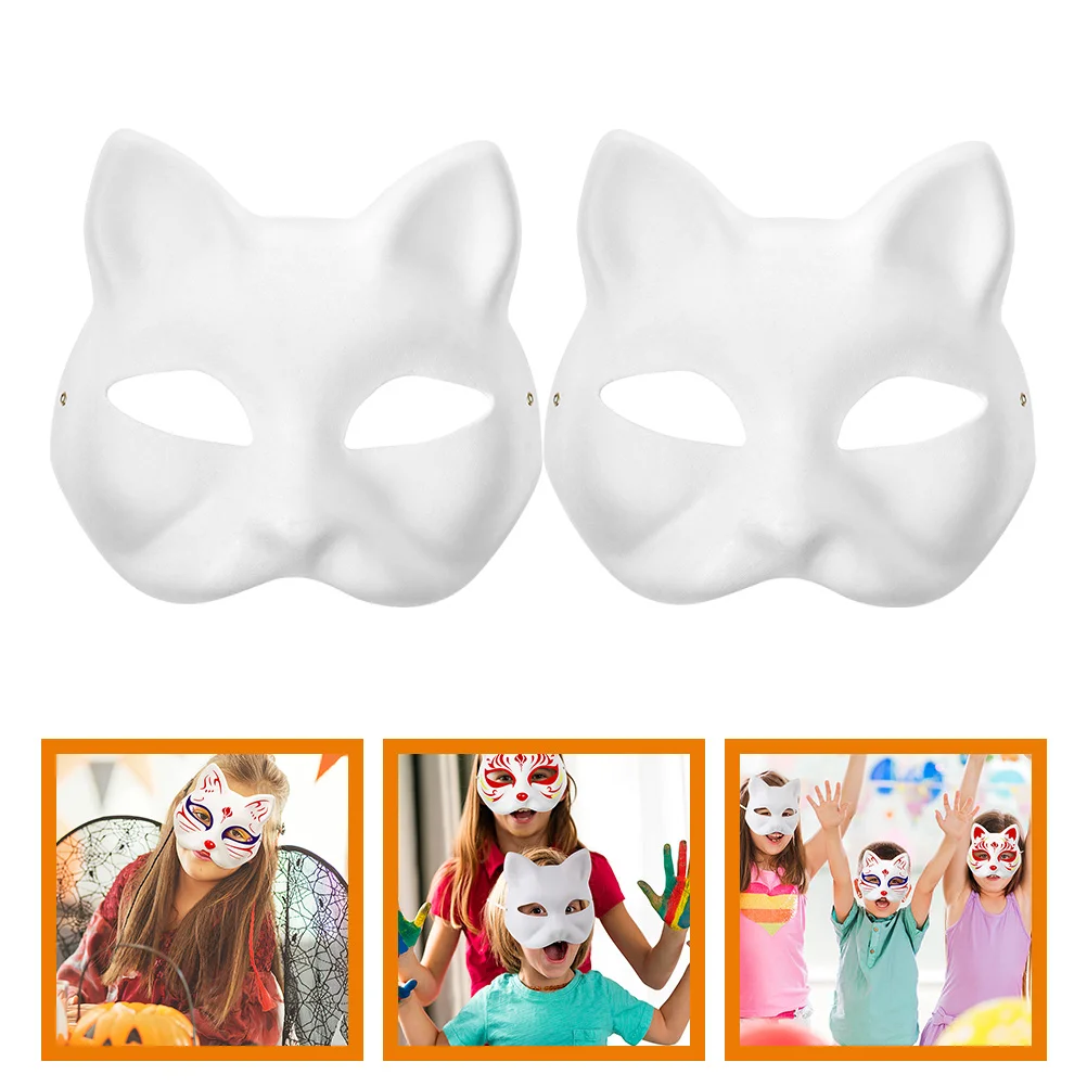 2 Pcs DIY White Paper Mask Kitsune Cat Base Animal Masks to Paint Bunny Painted Decorate Bridegroom