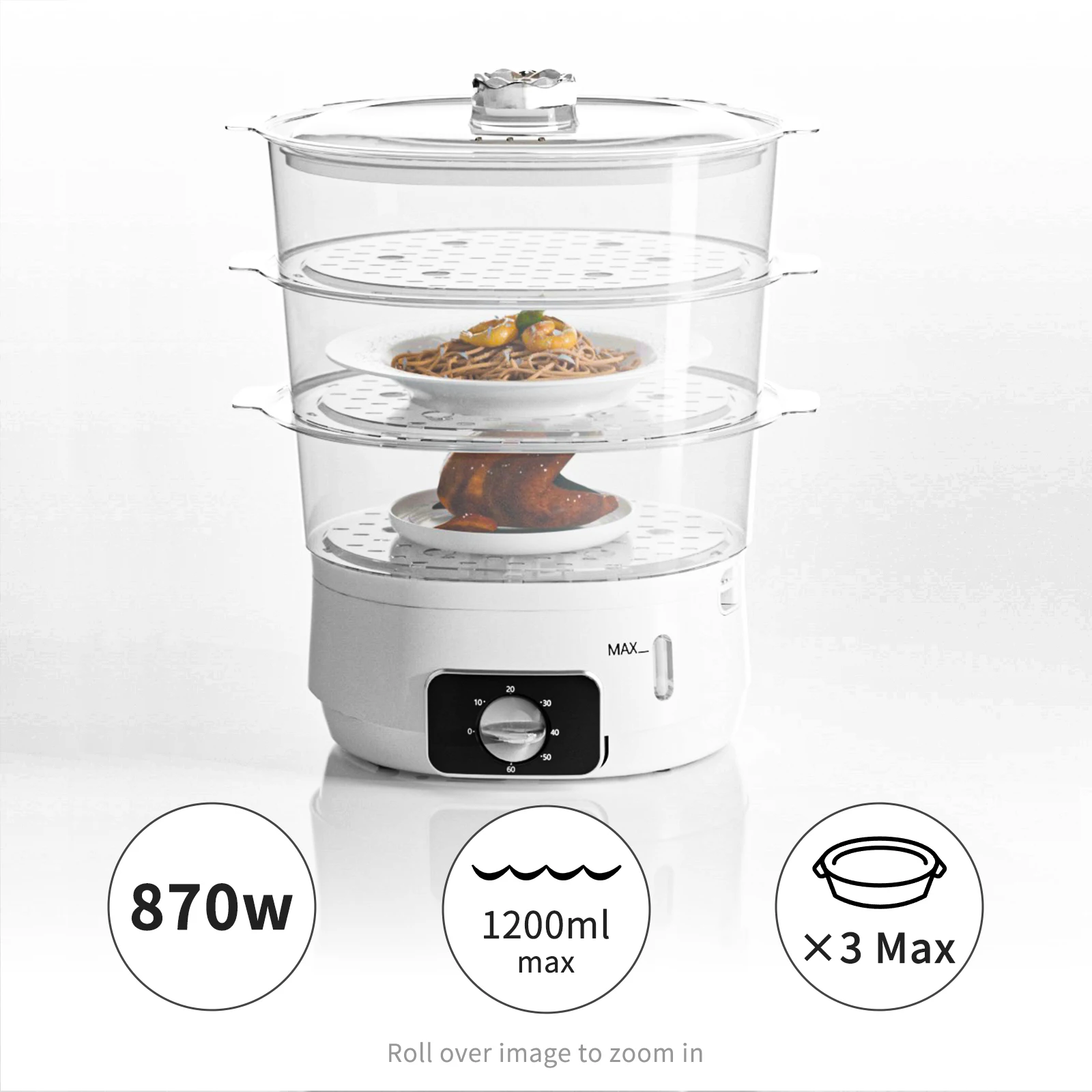 UK 3 Separated Tiers For Easy-Taking And Storage 13L Capacity Transparent Pot Lid With Detachable Fast Easy Steamer Home Usage 6