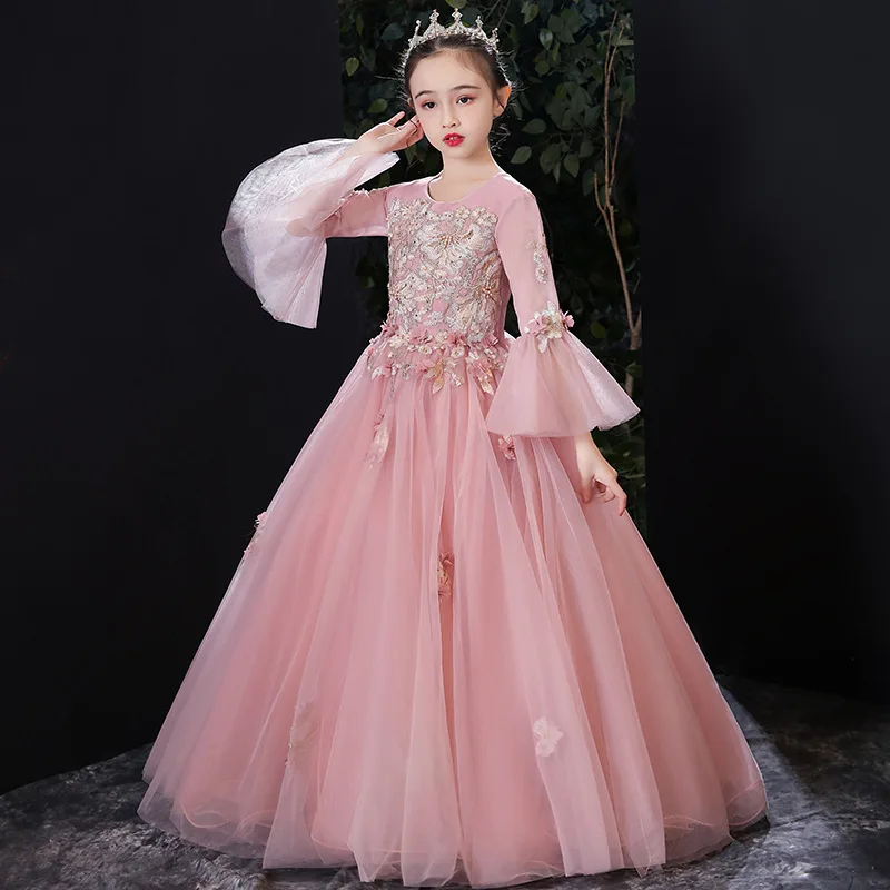 

Princess Girl Party Dresses for Weddings Children Pageant Luxury Kids Long Evening Gowns Elegant Formal Occasion Dress Pink Maxi