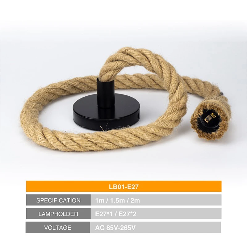 Hemp Rope Pendant Lights E27 Vintage Retro Hemp Rope Lamp Hanging Lamps Creative Loft Home Chandeliers LED Light Base AC85V-265V 2