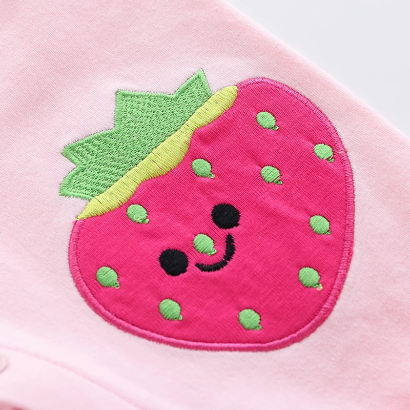 Baby's Cotton Long-Sleeved Jumpsuit, Newborn Girl Clothing, Foot-covering Cute Strawberry Pattern, Spring and Summer