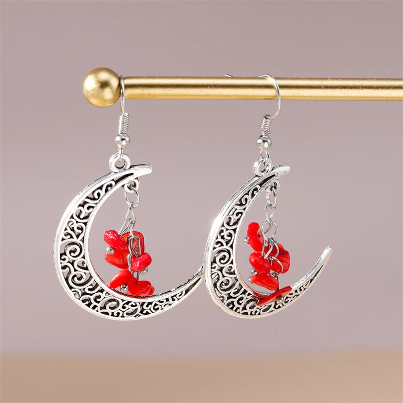 Mode Mond Tropfen Ohrringe für Frauen Ethnische Handgemachte Türkis Perlen Baumeln Ohrringe Mädchen Party Festival Schmuck Geschenke