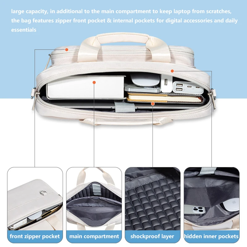 Bolsa de Ombro Portátil à Prova de Choque Messenger Handbag 13.3 15.6 Apto para Macbook Air 13 15 m2 m1 2023 Pro 16 14 Polegadas Huawei Dell Lenovo hp - Imagem 4