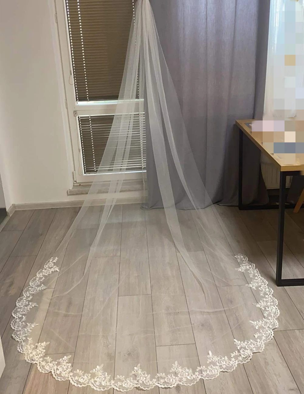 대성당 웨딩 베일, 3 미터 긴 레이스 엣지, 빗이 달린 신부 베일, 웨딩 액세서리, 신부 만틸라 웨딩 베일