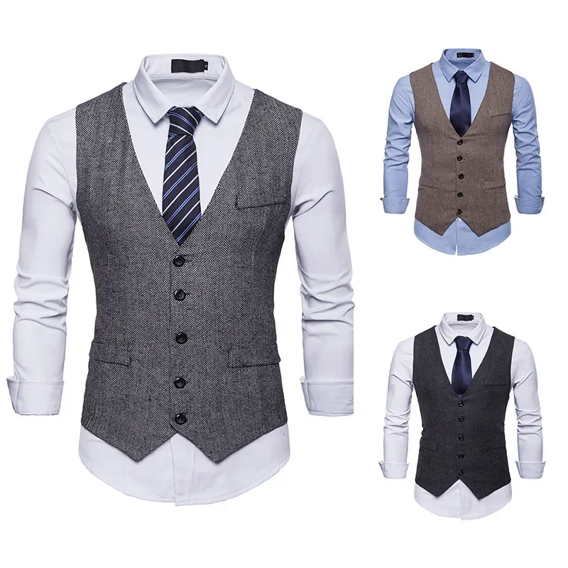 Vintage Men's Suit Vest Single-Breasted V-Neck Motorcycle Rider's Jacket Business Casual Cross-Border Autumn