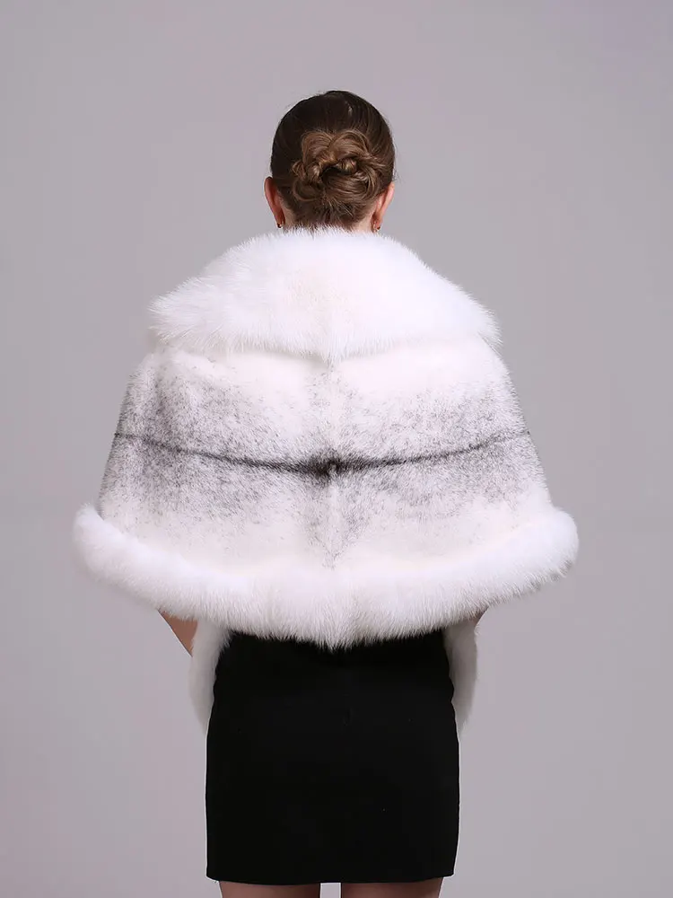Real Mink Fur Shawl Fox fur trim Winter Women Real Fur Fashion Poncho Fox Fur Trimmed Cape Winter Cape Female