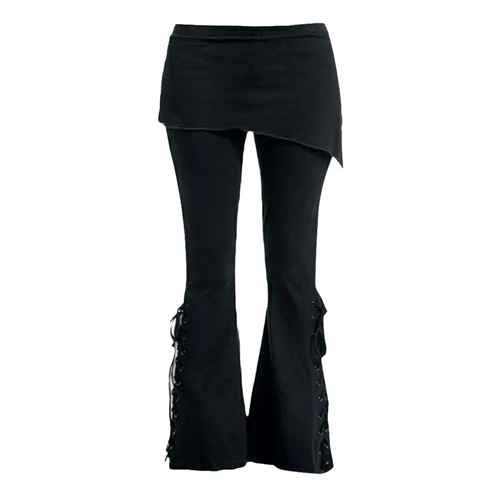 Women's Punk Lace Up Bell Bottom Y2K Pants 4