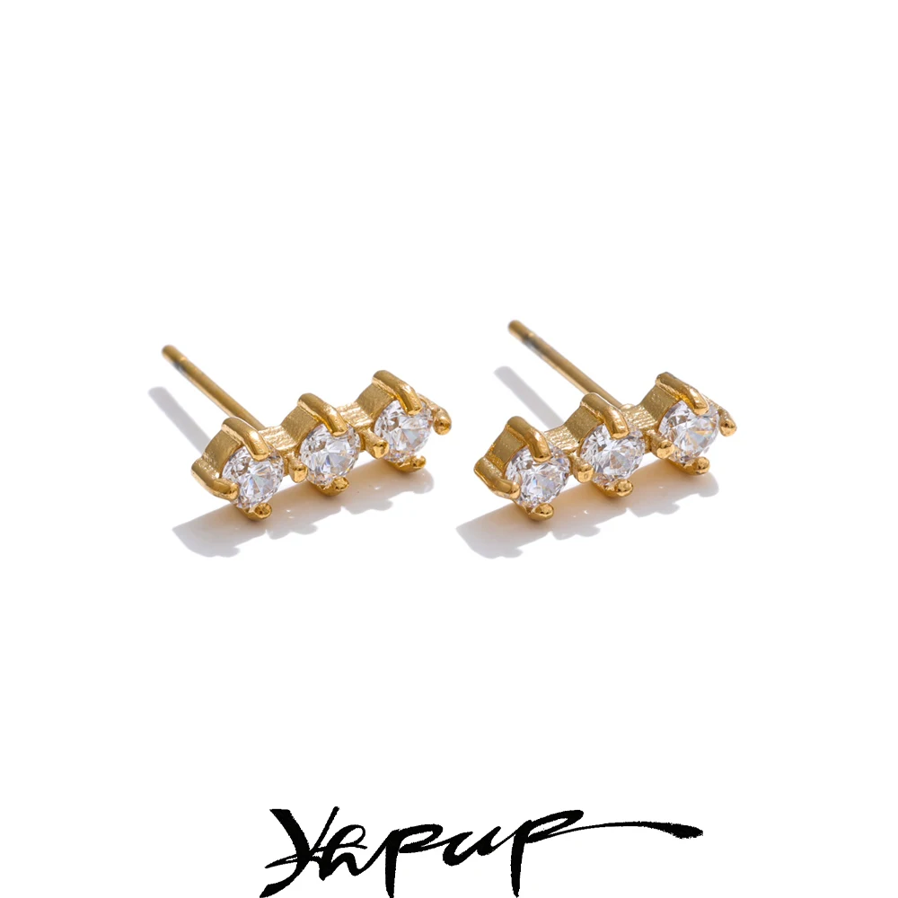 Yhpup Cubic Zirconia Stud Earrings Women Stainless Steel