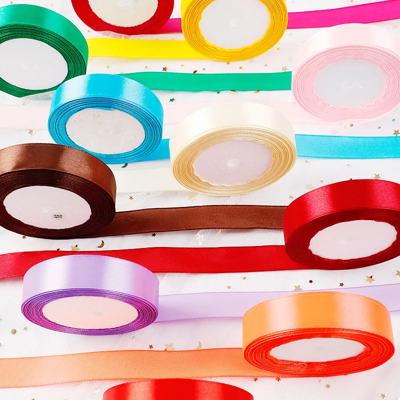 25Yards/Roll 6-10-15-20-25mm Satin ribbons for DIY Crafts Handmade Party Wedding Gift Wrap Black White Beige Pink Red Blue Tape