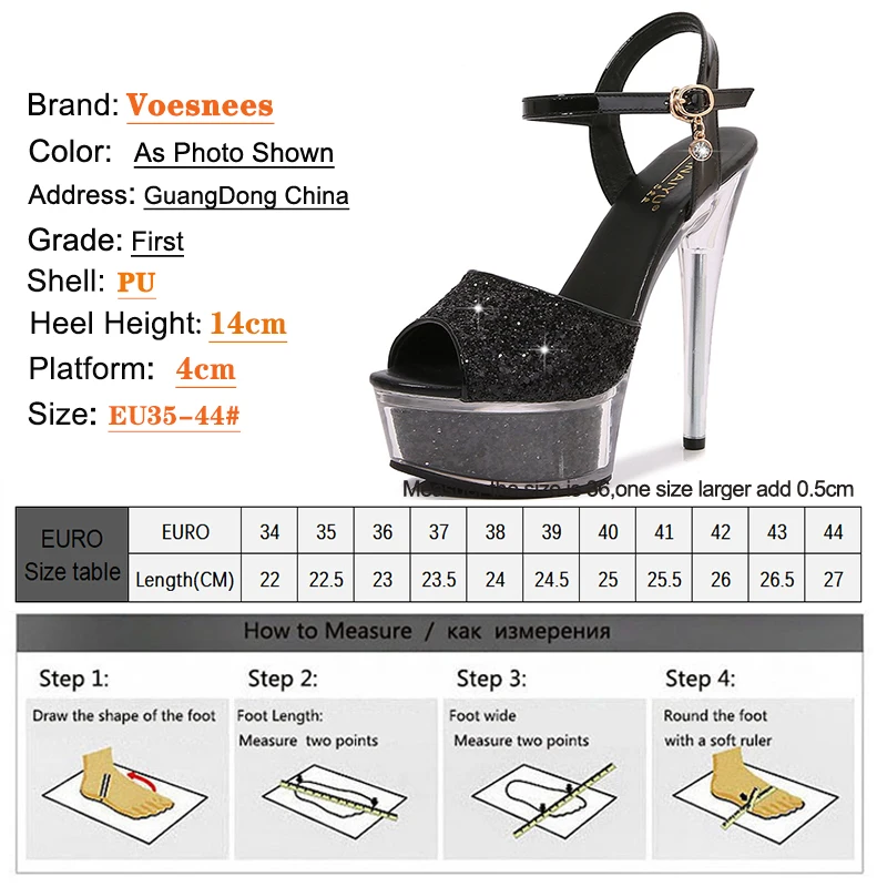 Glitter Sequin Champagne Shoes Platform Heels Super High Heel Party Wedding Banquet Women's Sandals Open Toe Clear Heel Stiletto