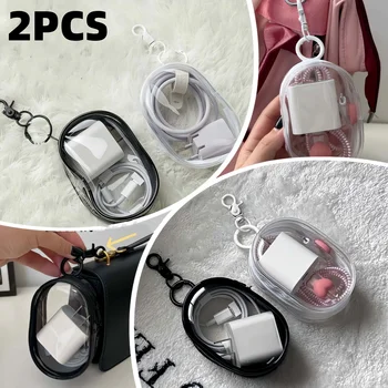 แบบพกพามินิโปร่งใสกระเป๋าซิปหูฟังมัลติฟังก์ชั่นและ Charger Case อุปกรณ์เสริมการเดินทางพร้อมพวงกุญแจ 1