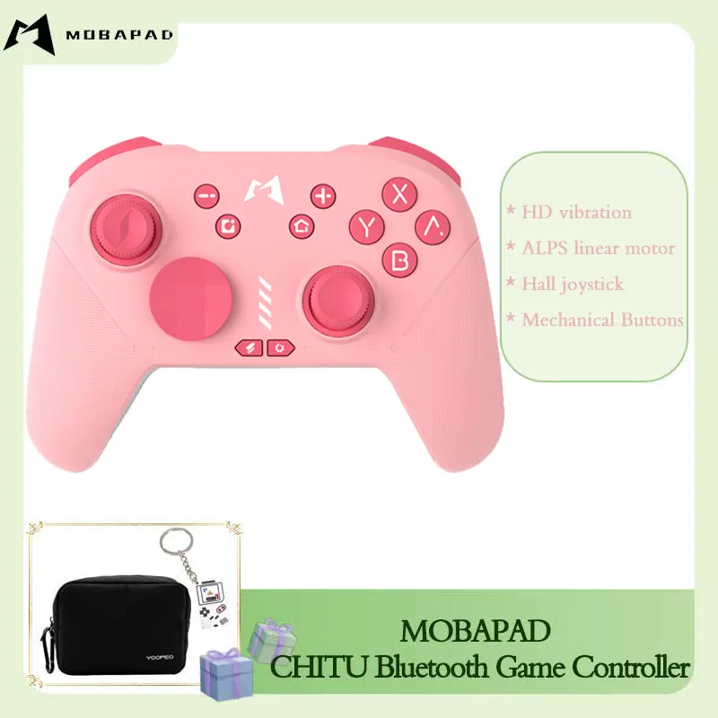 

MOBAPAD CHITU Pink Bluetooth Game Controller with Hall Joystick,HD Vibration,ALPS Linear Motor,Gamepad for Switch Steam PC Phone