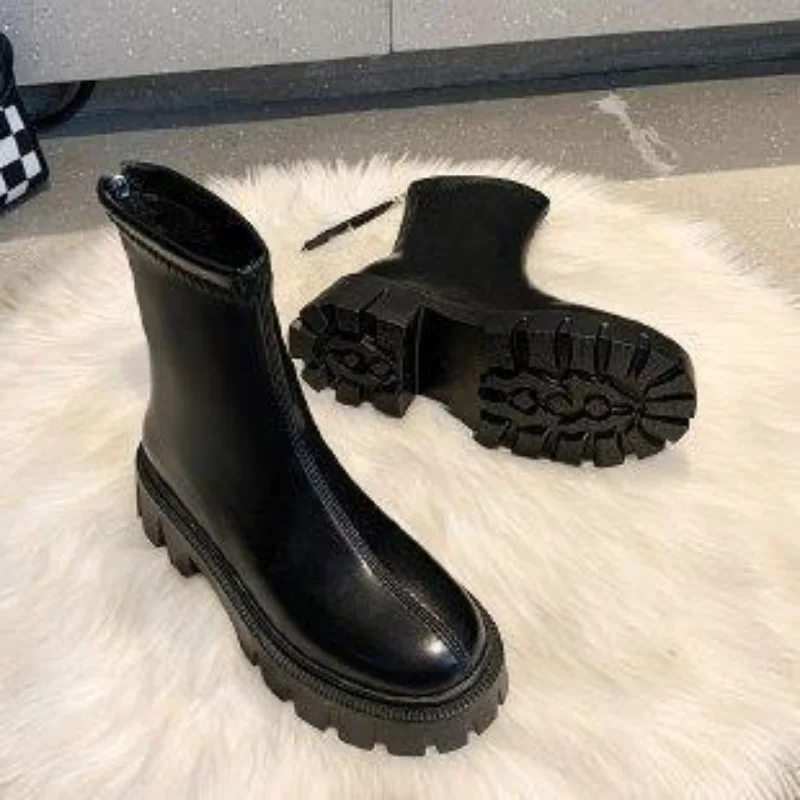 2023 New Platform Women's Boots PU Leather Ladies Zipper Rider Platform Flats Fashion Winter High Heels Knee Boots