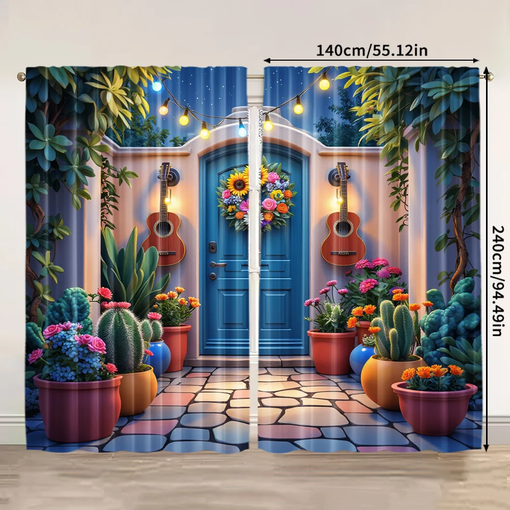 2pcs, spring summer Curtains Mexican Cactus Garden Prints Light Filtering Curtains Durable 100% Polyester Fabric Art Deco 3