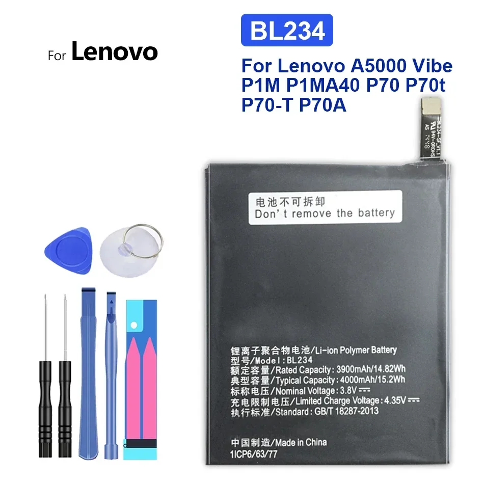 

4000mAh BL234 BL 234 Mobile Phone Replacement Battery for Lenovo A5000 Vibe P1M P1MA40 P70 P70t P70-T P70A P70-A + Free Tools