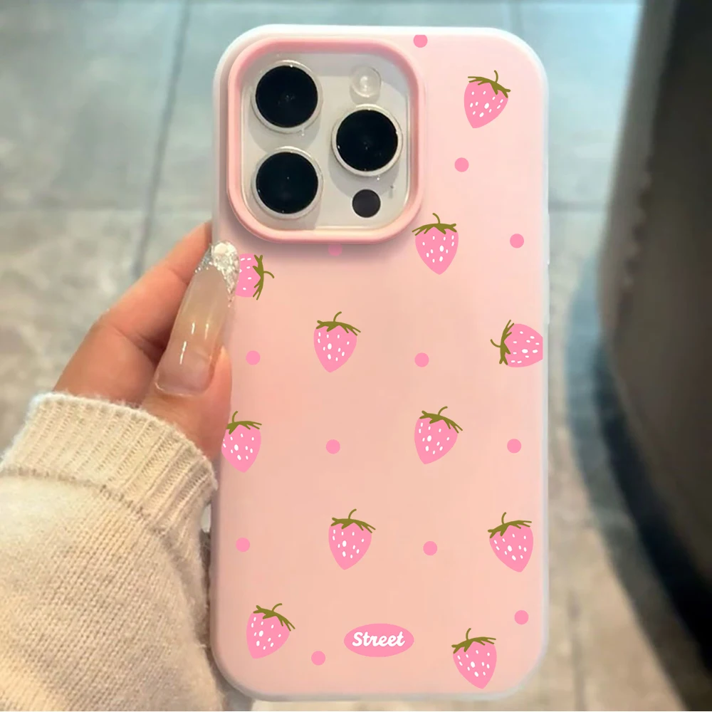 Sweet Pink Strawberry Pattern Color Phone Case Cover