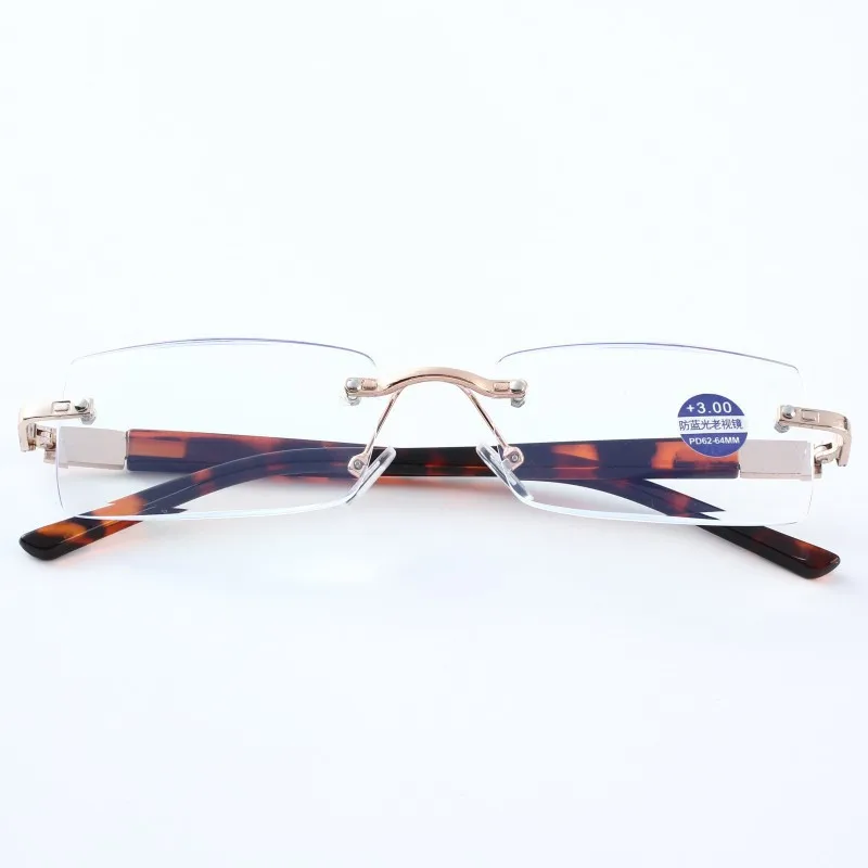 High Quality Anti Blue Light Reading Glasses Luxury Crystal Len Frameless Presbyopic Eyeglasses Unisex Optical Far Sight Eyewear 4