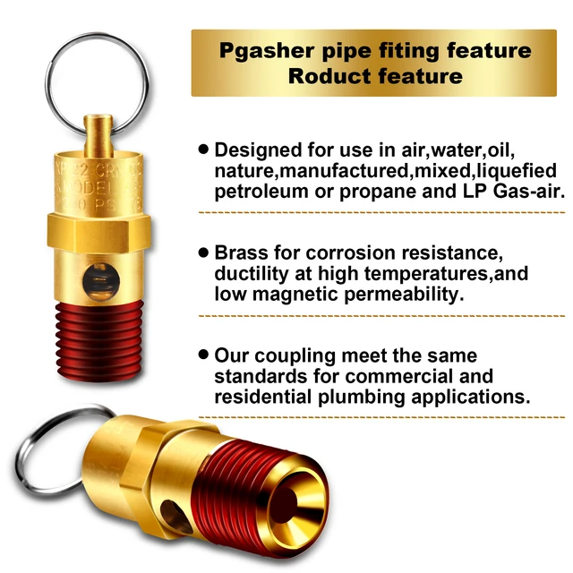 Brass Non-Coded Safety Relief Compressor Valves, 1/4" NPT 125 PSI Brass - Foto 6