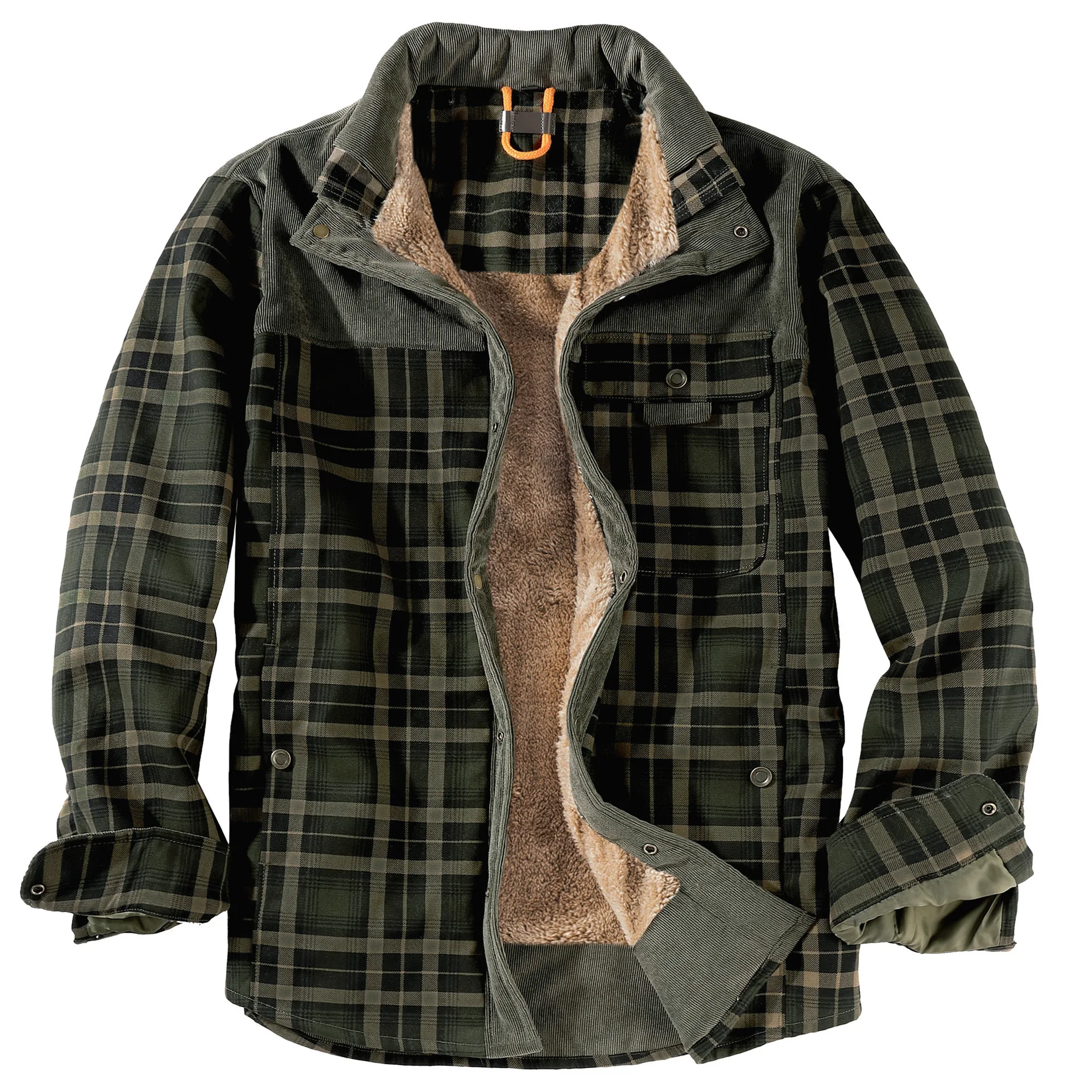 Outdoor Vintage Long Sleeve Plaid Flannel Shirt Jacket Plus Velvet Thicken Plaid Men's Shirts Winter Warm Coat