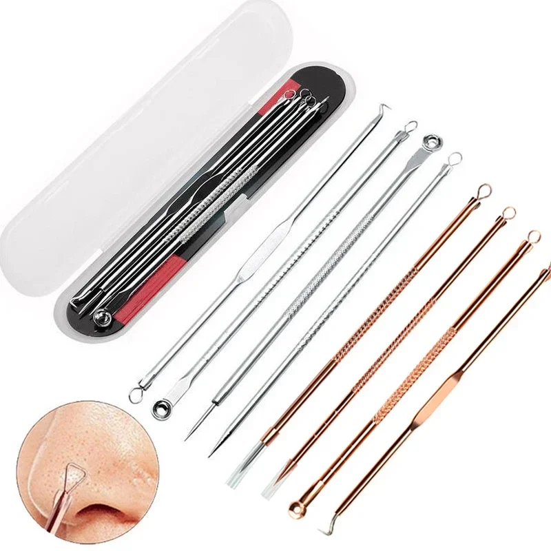 

4pcs/set Blackhead Rose Gold Comedone Acne Pimple Blackhead Remover Extractor Vacuum Tool Spoon for Face Skin Care Tool