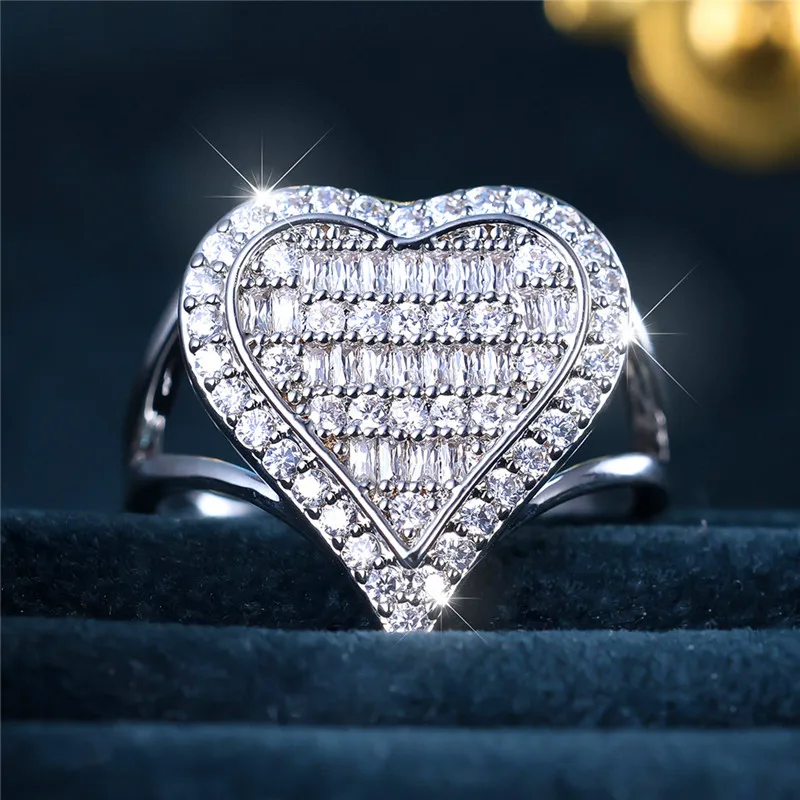 Luxury Female Small White Zircon Stone Heart Engagement Ring Trendy Silver Color Bride Wedding Jewelry Gift For Women