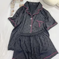 Summer Nightwear for Women: Ice-Silk Cool-Touch Short-Sleeved Premium Black Heart-Print Outerwear-Style Loungewear Fashion Set - Image 2