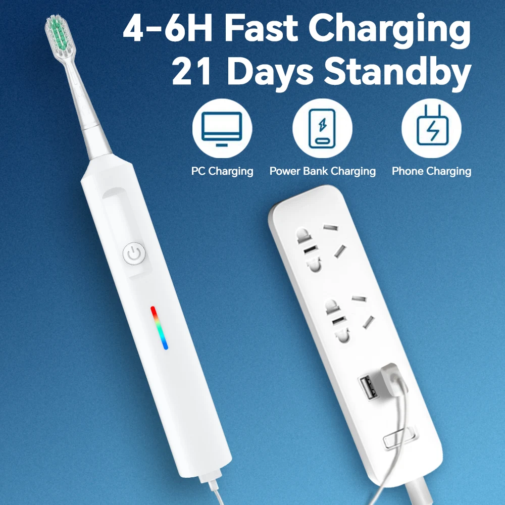충전식 2-in-1 전동 칫솔 (듀얼 모드 헤드 포함) - 4개의 회전 헤드와 2개의 음파 진동 헤드로 딥 클리닝 가능