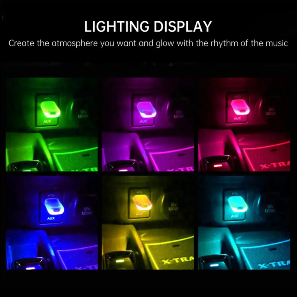 

Car Mini USB LED Light Touch Switch Colorful LED Car Music Sound Control Auto Change Mode USB Light Decoration For Car Computer