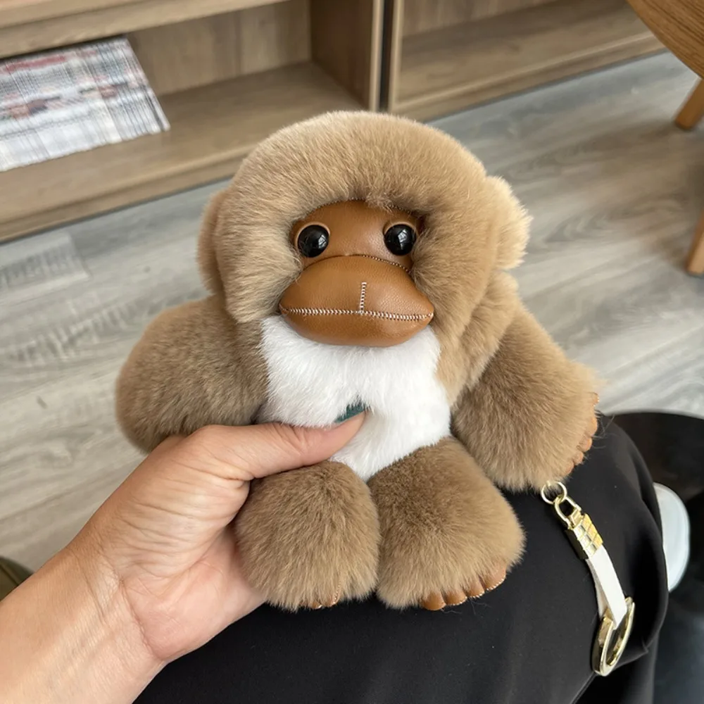 행운의 작은 원숭이 귀여운 렉스 토끼 털 긴 팔 원숭이 자동차 키 체인 펜던트, 귀여운 봉제 인형 책가방 펜던트 선물