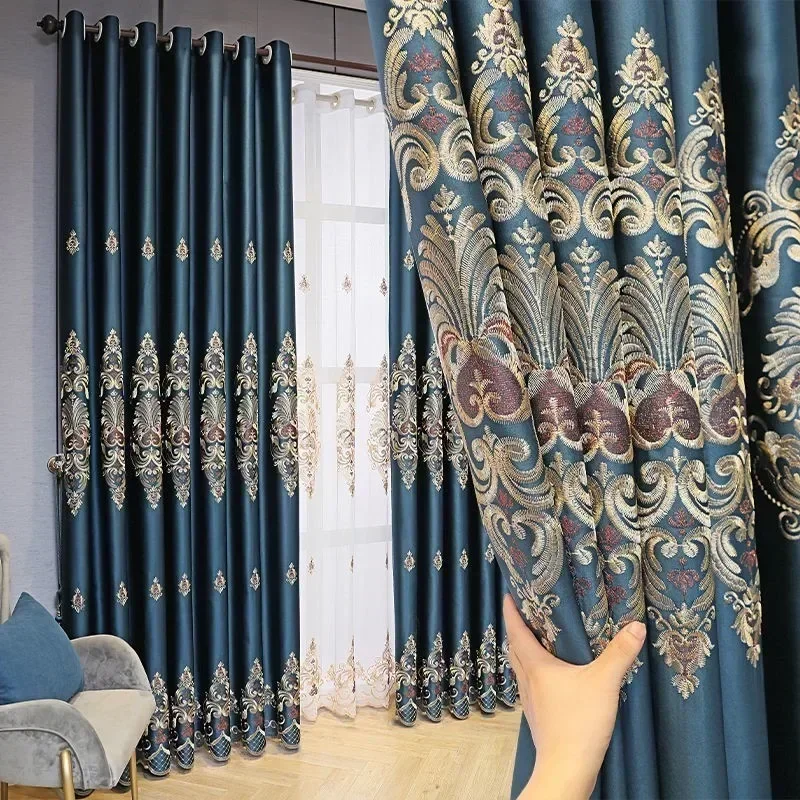 Nový růžová záclony pro žití pokoj luxusní evropan vysoký stínící výpadek drapes výšivka kvést elegantní okno záclona ložnice