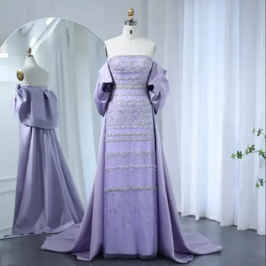 Colorful Evening Dress Arabic Lilac Blue Beaded Fuchsia Cape Elegant Women Wedding Party Dress