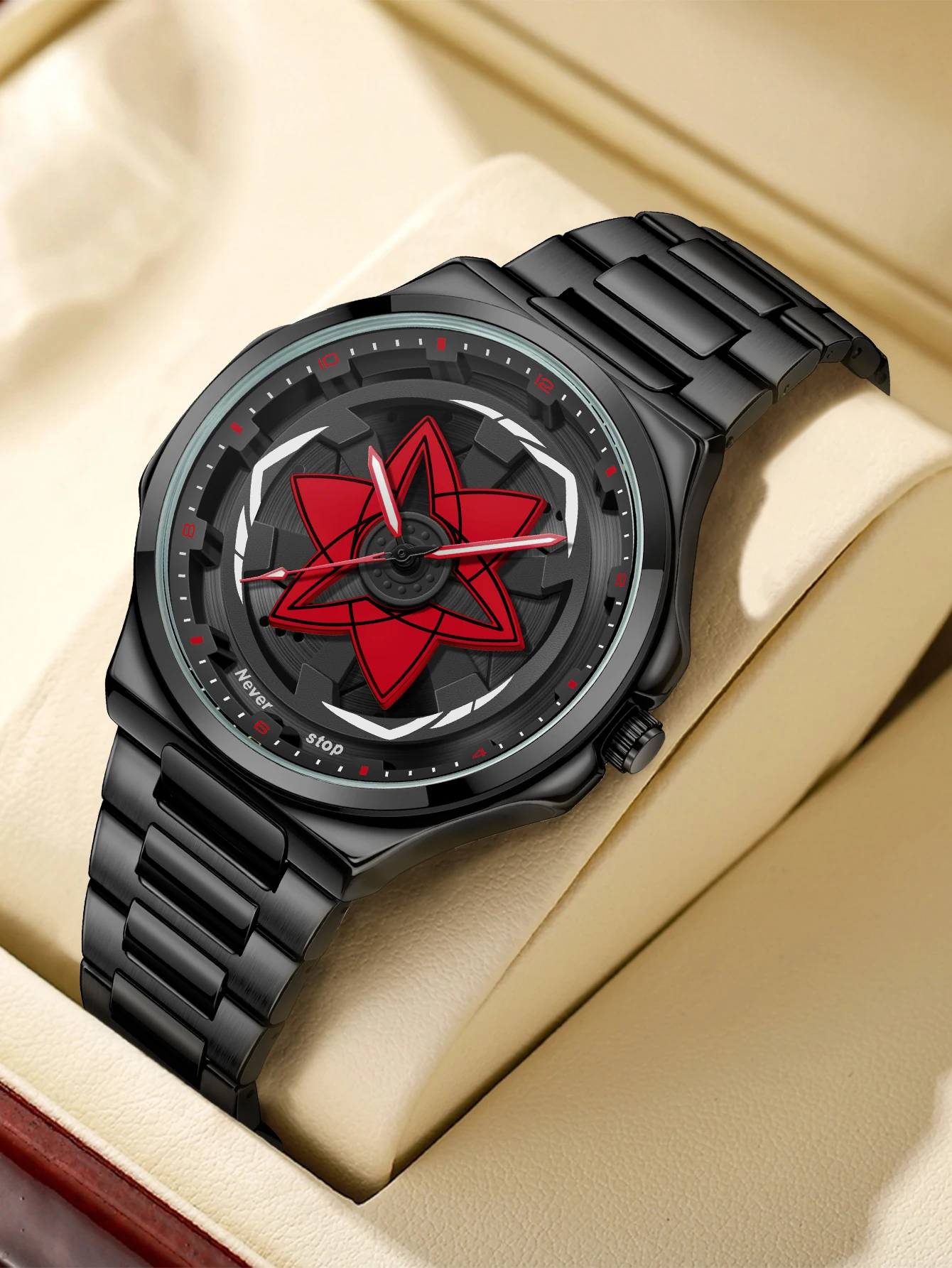 Men's Black Steel Strap Watch with Rotatable Dial - Stylish Creative Holiday Gift