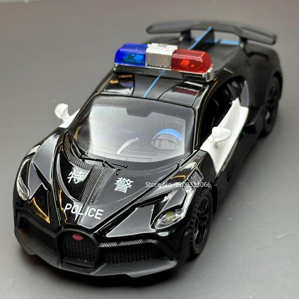 1/32 Bugatti Police Car Alloy Car Toy Metal Diecasts Model Supercar Vehicle with Light and Sound Super Sport Car for Child Gifts