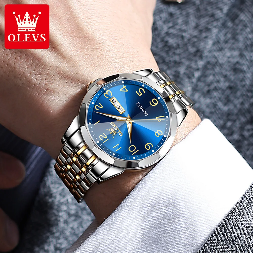 OLEVS Business Mens Watches Top Brand Luxury Quartz Watch Stainless Steel Waterproof Sports Week Date Clock Relogio Masculino