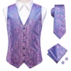 Wedding Purple Silk Men Vest Paisley Slim Fit Necktie Hankerchief Cufflinks Sets Male Sleeveless V-Neck Waistcoat Party Hi-Tie 4