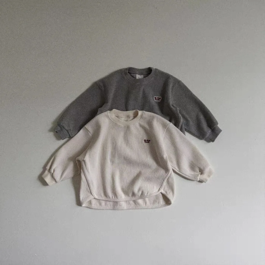 

Autumn Korean Kids Boys Girls Waffle Loose Sweatshirt Baby All-match Casual Tops 0-3Y Toddler Kids Cotton Sport Pullover Tees